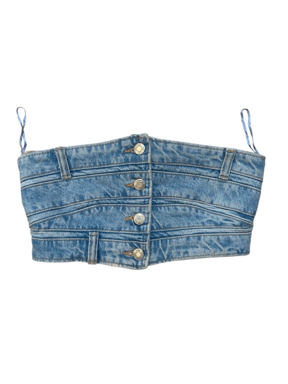 Zara Light Blue Denim Bustier Crop Top with Buttons